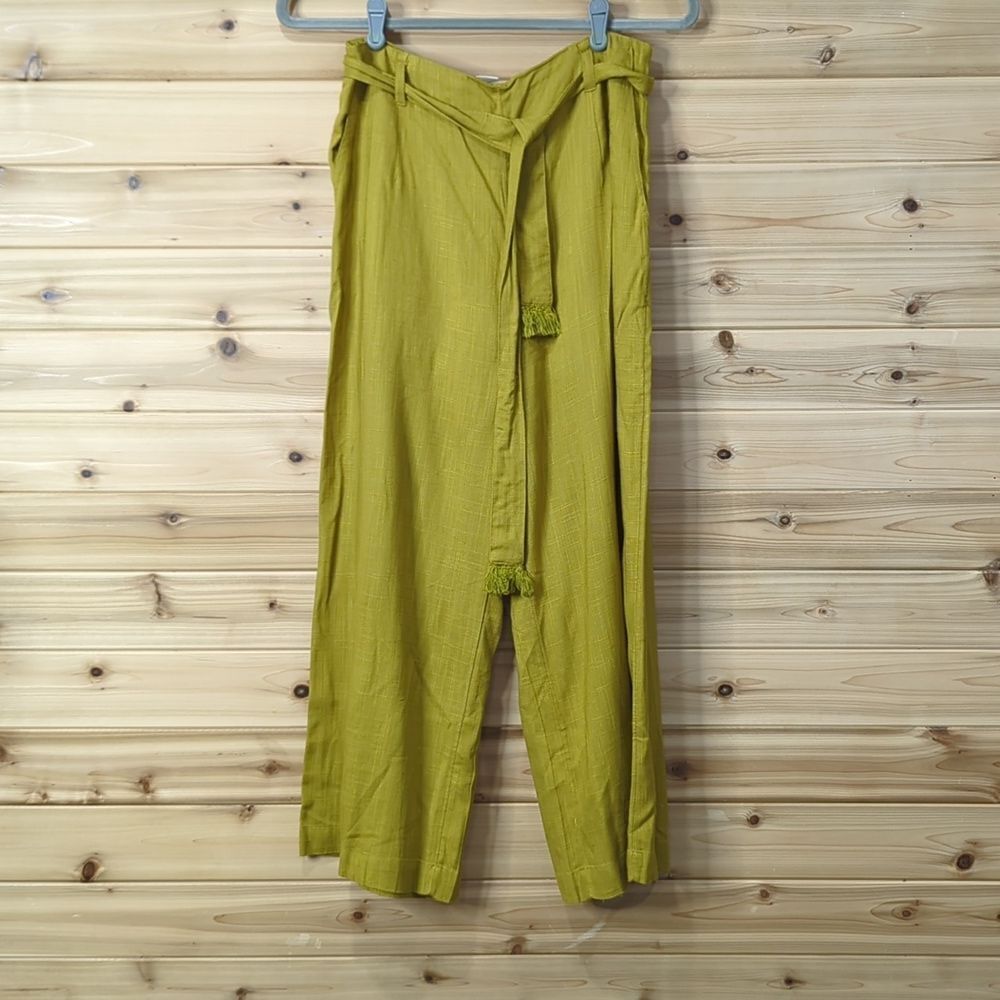 L*Space‎ Pants Womens Medium Green Smith Wide Legged Crop Belted